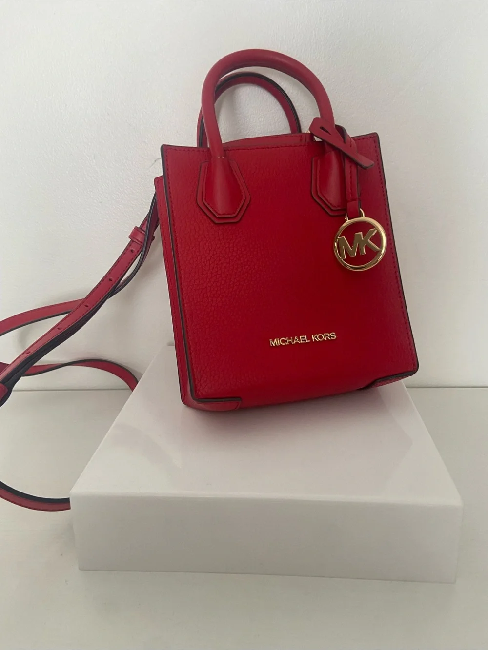 Authentic Michael Kors Red Leather Mini Tote Crossbody